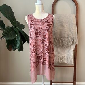 Soma Women's Tank Top Size‎ Medium Pink Red Floral Pajamas Sleeveless Tunic